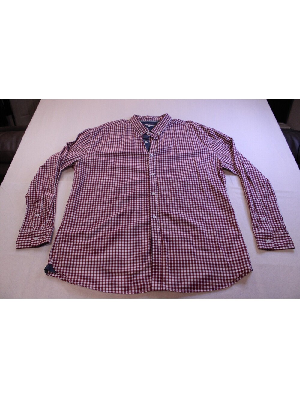 Marc Ecko Red & White Gingham Check Plaid Long Sleeve Button Down Shirt XXL